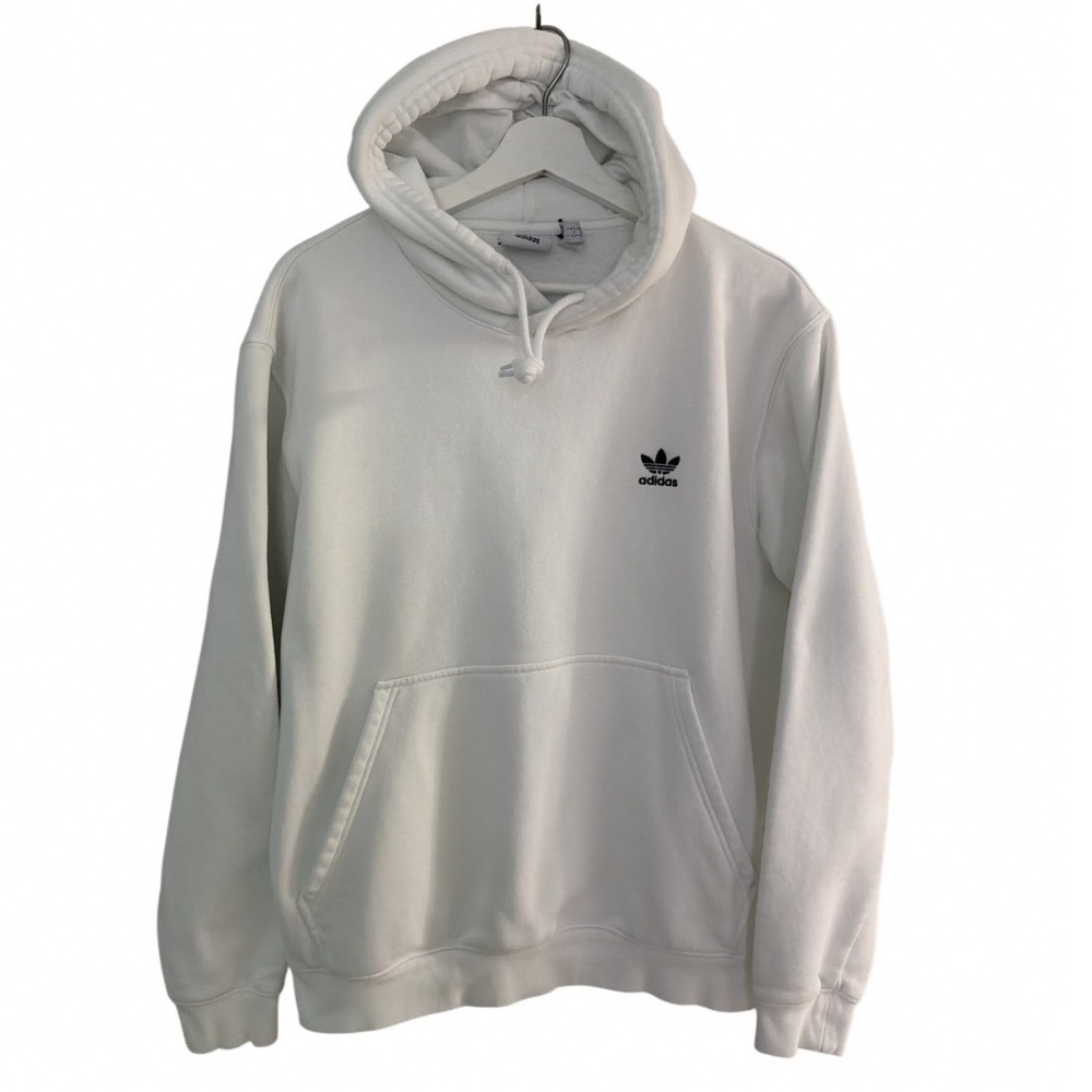 Adidas Originals‎ Trefoil Essentials Hoodie White Men Large Embroidered Logo
